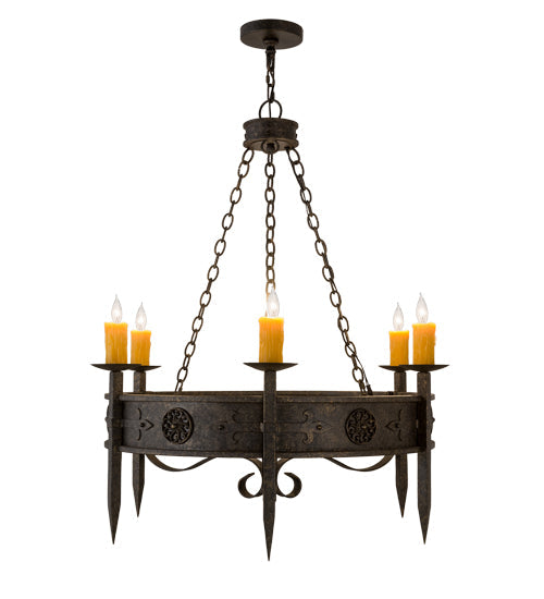 Meyda Lighting Calandra 36" 6-Light Golden Bronze Chandelier With Amber Faux Candlelight