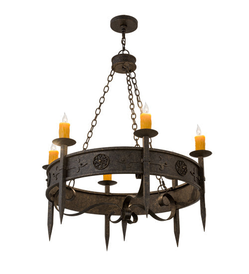 Meyda Lighting Calandra 36" 6-Light Golden Bronze Chandelier With Amber Faux Candlelight