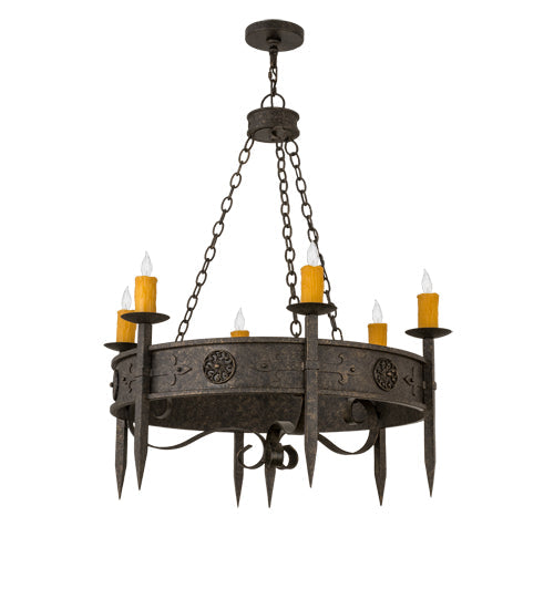 Meyda Lighting Calandra 36" 6-Light Golden Bronze Chandelier With Amber Faux Candlelight
