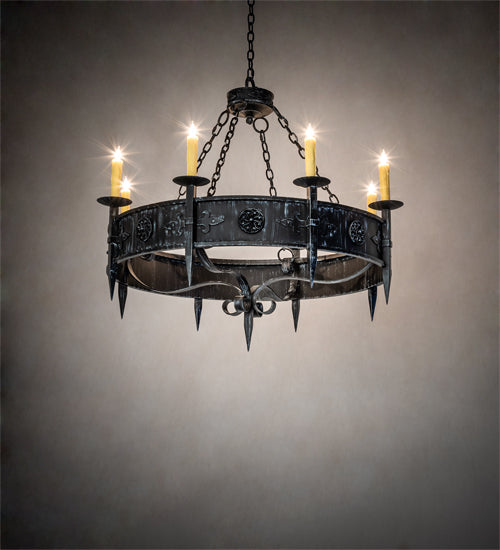 Meyda Lighting Calandra 42" 8-Light Antique Iron Gate Chandelier With Ivory Faux Candlelight