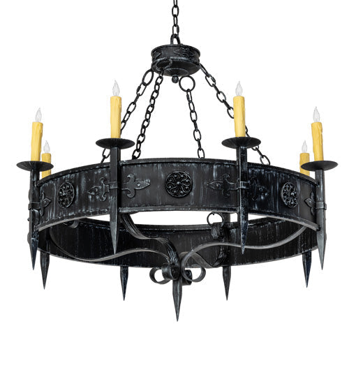Meyda Lighting Calandra 42" 8-Light Antique Iron Gate Chandelier With Ivory Faux Candlelight