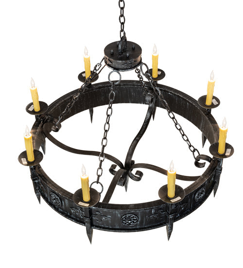 Meyda Lighting Calandra 42" 8-Light Antique Iron Gate Chandelier With Ivory Faux Candlelight