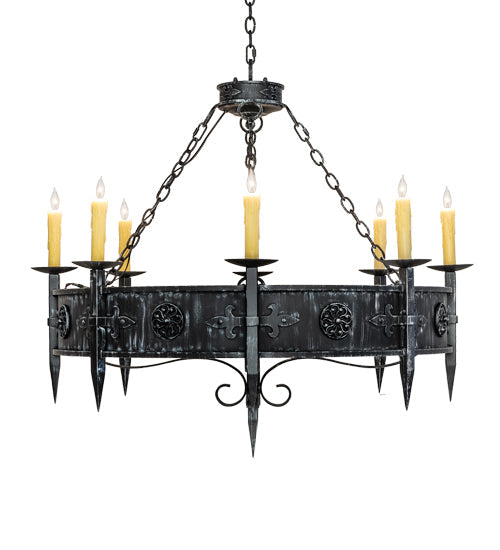 Meyda Lighting Calandra 42" 8-Light Antique Iron Gate Chandelier With Ivory Faux Candlelight