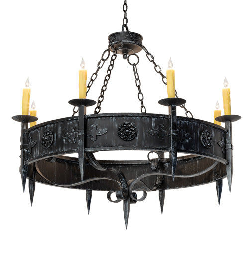 Meyda Lighting Calandra 42" 8-Light Antique Iron Gate Chandelier With Ivory Faux Candlelight