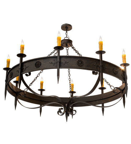 Meyda Lighting Calandra 66" 10-Light Chestnut Chandelier With Amber Faux Candlelight