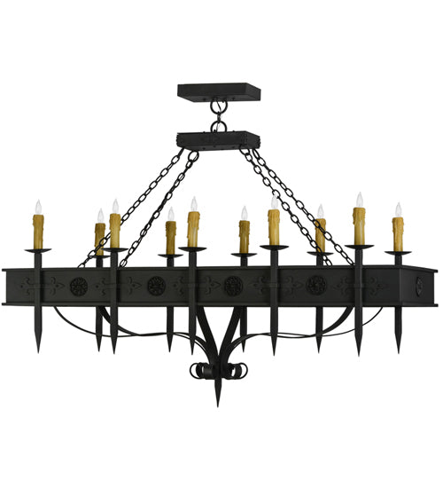 Meyda Lighting Calandra 66" 10-Light Wrought Iron Island Chandelier With Ivory Faux Candlelight
