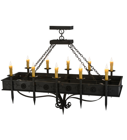 Meyda Lighting Calandra 66" 10-Light Wrought Iron Island Chandelier With Ivory Faux Candlelight