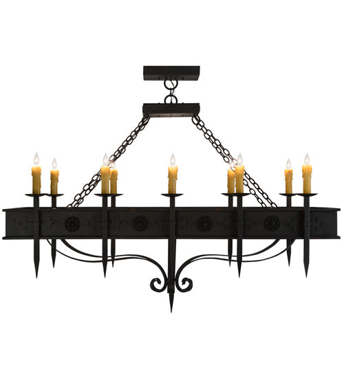 Meyda Lighting Calandra 66" 10-Light Wrought Iron Island Chandelier With Ivory Faux Candlelight