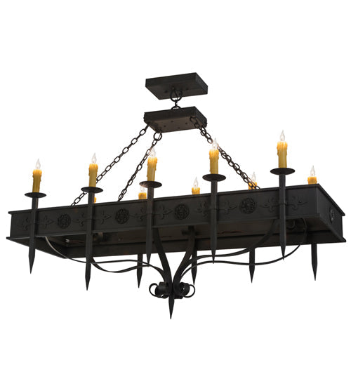 Meyda Lighting Calandra 66" 10-Light Wrought Iron Island Chandelier With Ivory Faux Candlelight