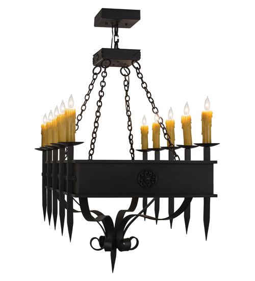 Meyda Lighting Calandra 66" 10-Light Wrought Iron Island Chandelier With Ivory Faux Candlelight