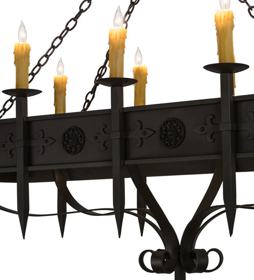 Meyda Lighting Calandra 66" 10-Light Wrought Iron Island Chandelier With Ivory Faux Candlelight