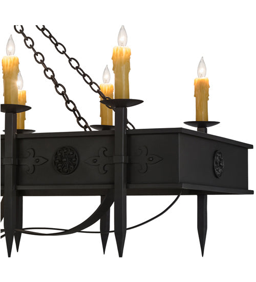 Meyda Lighting Calandra 66" 10-Light Wrought Iron Island Chandelier With Ivory Faux Candlelight
