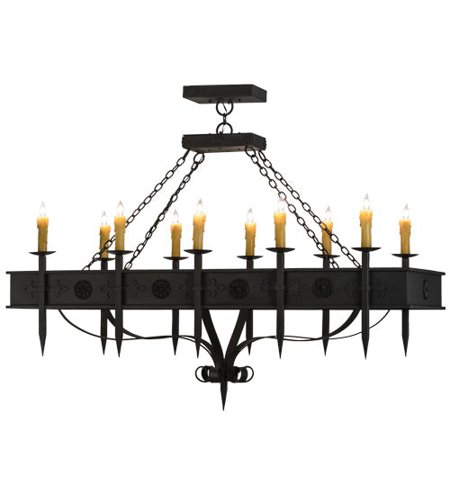 Meyda Lighting Calandra 66" 10-Light Wrought Iron Island Chandelier With Ivory Faux Candlelight