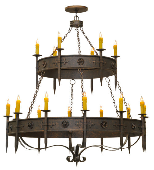 Meyda Lighting Calandra 69" 18-Light 2-Tier Gilded Tobacco Chandelier With Amber Faux Candlelight