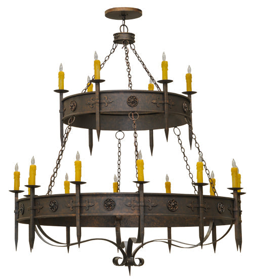 Meyda Lighting Calandra 69" 18-Light 2-Tier Gilded Tobacco Chandelier With Amber Faux Candlelight