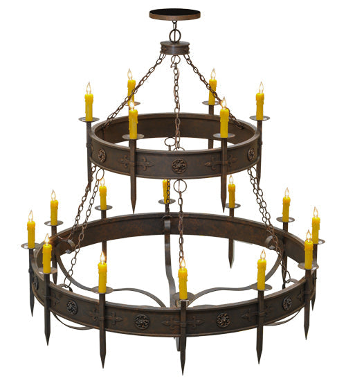 Meyda Lighting Calandra 69" 18-Light 2-Tier Gilded Tobacco Chandelier With Amber Faux Candlelight
