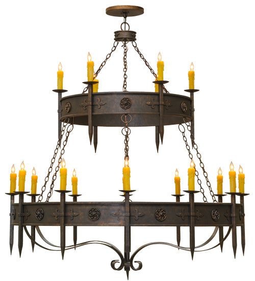 Meyda Lighting Calandra 69" 18-Light 2-Tier Gilded Tobacco Chandelier With Amber Faux Candlelight