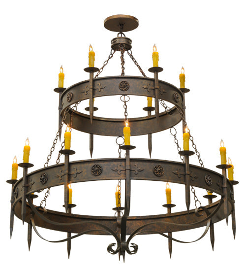 Meyda Lighting Calandra 69" 18-Light 2-Tier Gilded Tobacco Chandelier With Amber Faux Candlelight