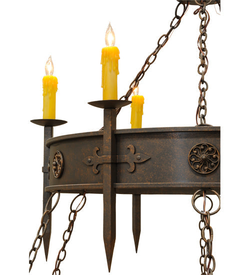Meyda Lighting Calandra 69" 18-Light 2-Tier Gilded Tobacco Chandelier With Amber Faux Candlelight