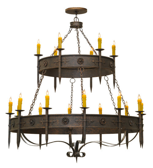 Meyda Lighting Calandra 69" 18-Light 2-Tier Gilded Tobacco Chandelier With Amber Faux Candlelight