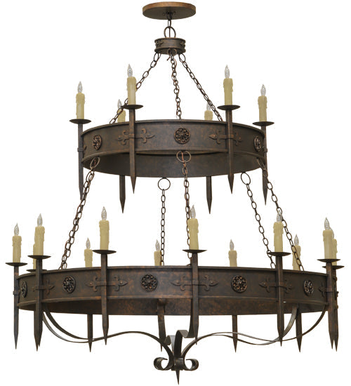 Meyda Lighting Calandra 69" 18-Light Gilded Tobacco Chandelier With Ivory Faux Candlelight