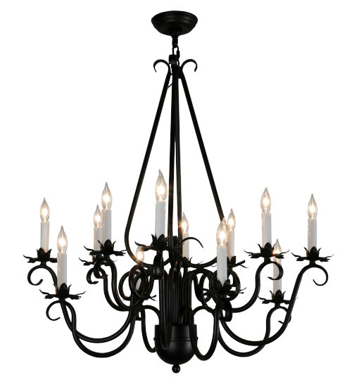 Meyda Lighting Caleb 32" 12-Light Black Chandelier With White Faux Candlelight