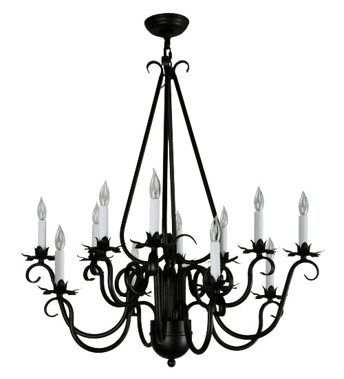 Meyda Lighting Caleb 32" 12-Light Black Chandelier With White Faux Candlelight