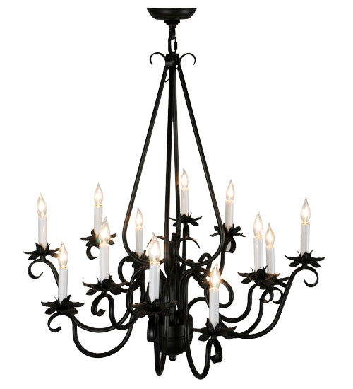 Meyda Lighting Caleb 32" 12-Light Black Chandelier With White Faux Candlelight