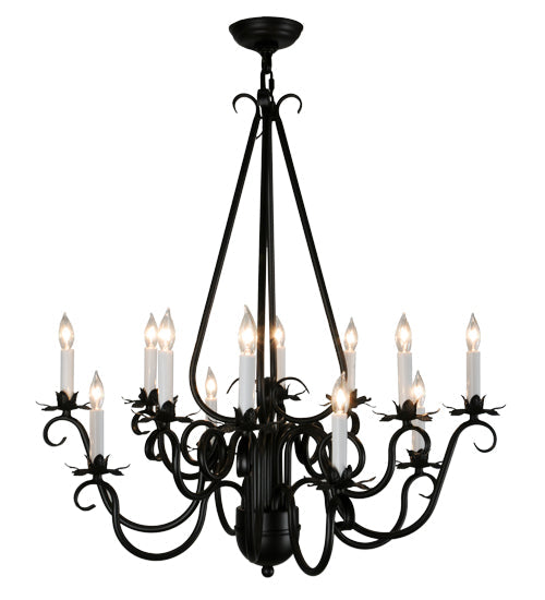 Meyda Lighting Caleb 32" 12-Light Black Chandelier With White Faux Candlelight