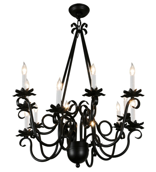 Meyda Lighting Caleb 32" 12-Light Black Chandelier With White Faux Candlelight