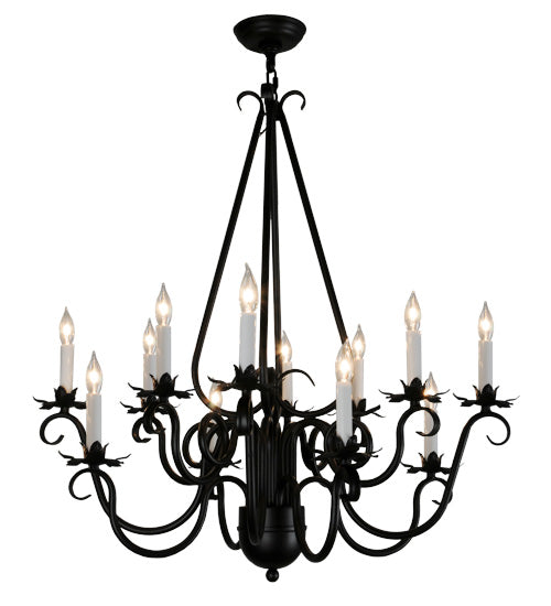 Meyda Lighting Caleb 32" 12-Light Black Chandelier With White Faux Candlelight