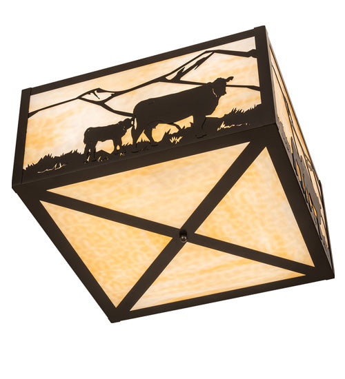Meyda Lighting Calf & Cow 34" 4-Light Timeless Bronze Flush Mount Light With Beige Shade Glass