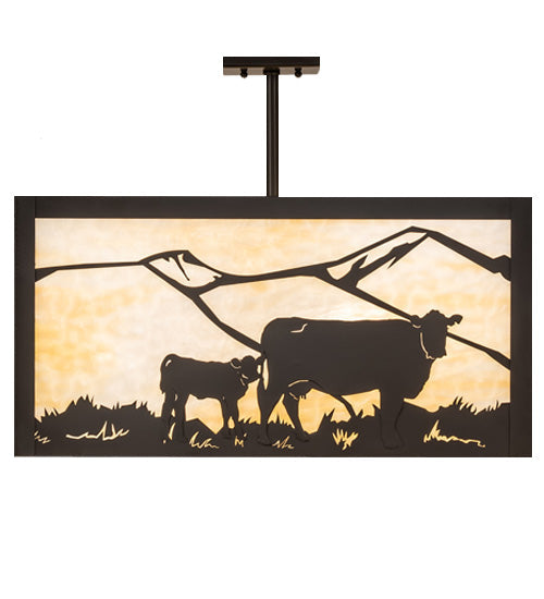 Meyda Lighting Calf & Cow 34" 4-Light Timeless Bronze Flush Mount Light With Beige Shade Glass
