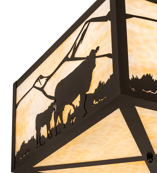 Meyda Lighting Calf & Cow 34" 4-Light Timeless Bronze Flush Mount Light With Beige Shade Glass