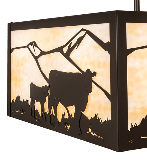 Meyda Lighting Calf & Cow 34" 4-Light Timeless Bronze Flush Mount Light With Beige Shade Glass