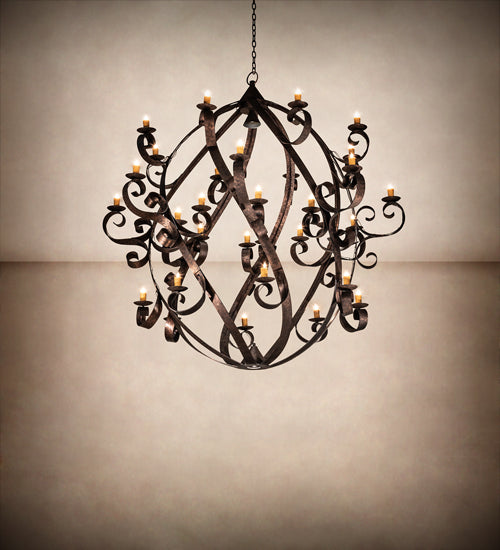 Meyda Lighting Caliope 100" 32-Light Rococco Chandelier With Amber Faux Candlelight
