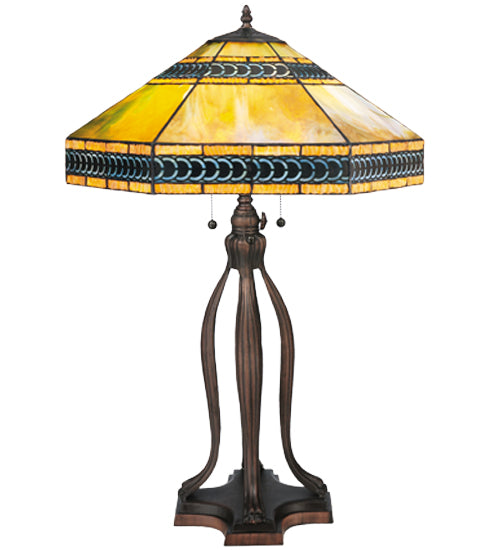 Meyda Lighting Cambridge 31" 3-Light Mahogany Bronze Table Lamp With Multi-Colored Shade Glass