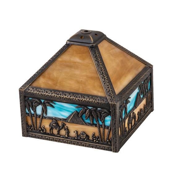 Meyda Lighting Camel 13" Antique Brass With Beige and Sky Blue Shade Glass