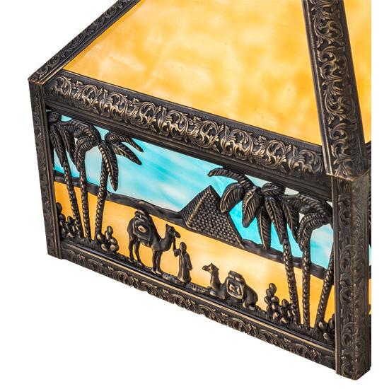 Meyda Lighting Camel 13" Antique Brass With Beige and Sky Blue Shade Glass