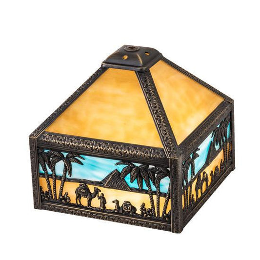 Meyda Lighting Camel 13" Antique Brass With Beige and Sky Blue Shade Glass