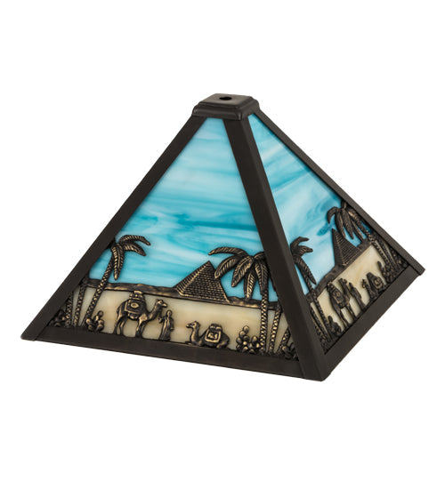 Meyda Lighting Camel 14" Mission Craftsman Brown Frame With Blue & Beige Shade Glass