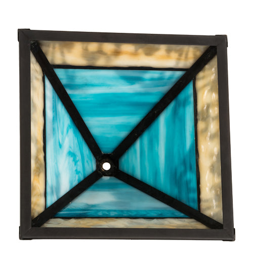 Meyda Lighting Camel 14" Mission Craftsman Brown Frame With Blue & Beige Shade Glass