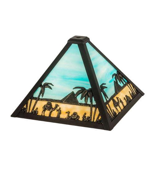 Meyda Lighting Camel 14" Mission Craftsman Brown Frame With Blue & Beige Shade Glass