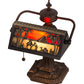 Meyda Lighting Camel 16" Craftsman Brown Mission Banker's Table Lamp With Orange & Beige Shade Glass