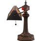 Meyda Lighting Camel 16" Craftsman Brown Mission Banker's Table Lamp With Orange & Beige Shade Glass