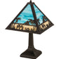 Meyda Lighting Camel 16" Craftsman Brown Mission Table Lamp With Blue & Beige Shade Glass