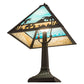 Meyda Lighting Camel 16" Craftsman Brown Mission Table Lamp With Blue & Beige Shade Glass