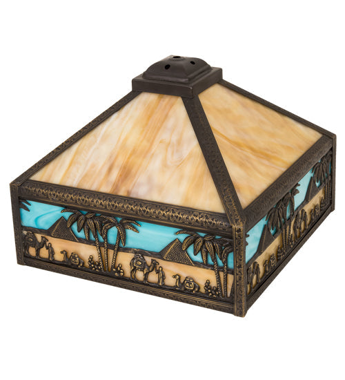 Meyda Lighting Camel 19" Craftsman Brown Highlighted Frame With Beige & Sky Blue Art Shade Glass
