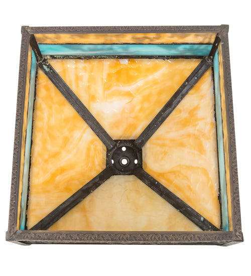 Meyda Lighting Camel 19" Craftsman Brown Highlighted Frame With Beige & Sky Blue Art Shade Glass