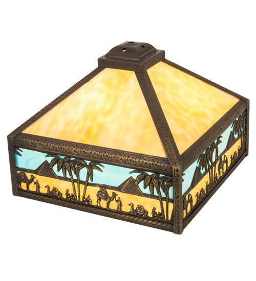 Meyda Lighting Camel 19" Craftsman Brown Highlighted Frame With Beige & Sky Blue Art Shade Glass